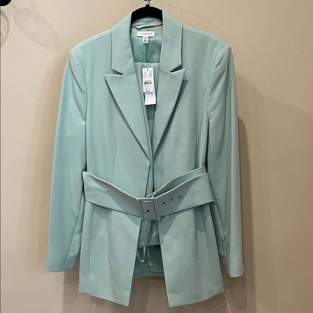 Topshop Mint Green Belted Blazer